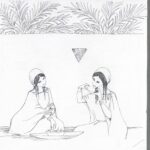 Thématiques croisées de la vie sur les terrasses, de l'assise au sol et du geste gracieux au moment de manger avec les mains.